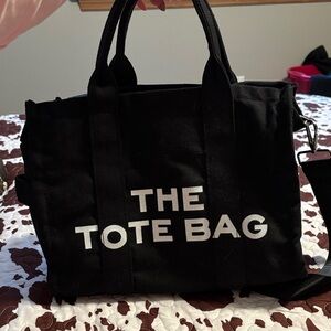 Black Tote Bag with White Text